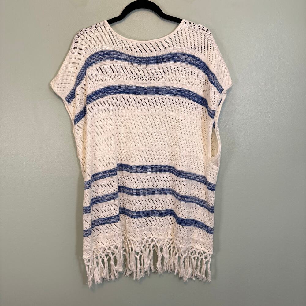 Cupcakes & Cashmere Pura Vida Top Womens S White Striped Open Knit Fringe Boho - Picture 4 of 9